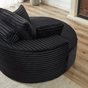 English Elm 55'l Chenille Round Sleeper Chair Fluffy Sculptural Seat for Living Room or Bedroom Black W834P401584