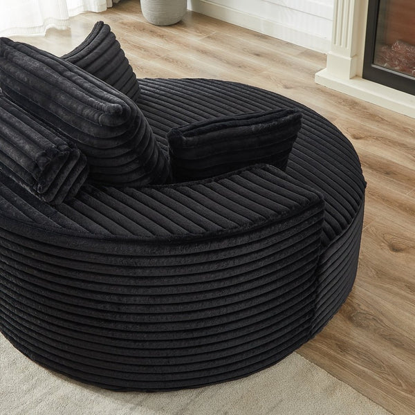 English Elm 55'l Chenille Round Sleeper Chair Fluffy Sculptural Seat for Living Room or Bedroom Black W834P401584