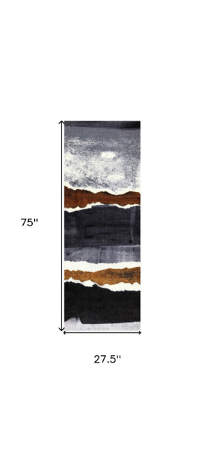 HomeRoots 2' X 6' Gray and Brown Abstract Southwest Washable Runner Rug - Durable, Stylish, and Easy Care! 401061