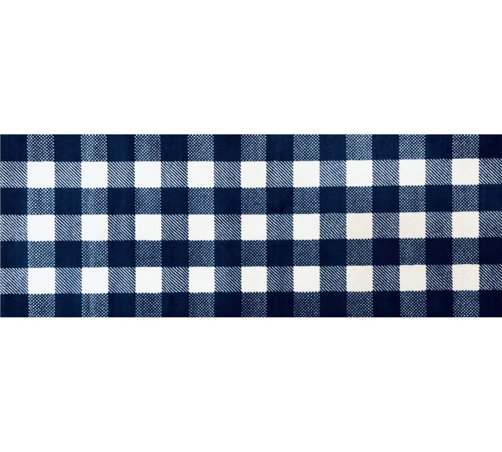 HomeRoots 2' X 6' Stylish Navy & White Buffalo Plaid Washable Runner Rug - Durable, Slip-Resistant, Easy Care 401064