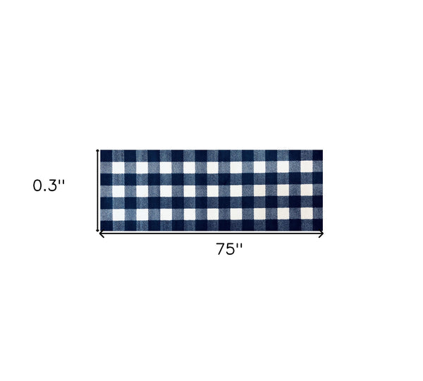 Homeroots 2' X 6' Navy And White Buffalo Plaid Washable Runner Rug  Nylon 401064