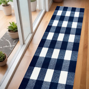 Homeroots 2' X 6' Navy And White Buffalo Plaid Washable Runner Rug  Nylon 401064