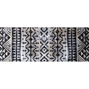 HomeRoots 2' X 6' Stylish Black and Gray Aztec Runner Rug - Washable, Durable, Skid-Resistant for High Traffic Areas 401067