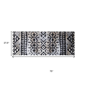 HomeRoots 2' X 6' Stylish Black and Gray Aztec Runner Rug - Washable, Durable, Skid-Resistant for High Traffic Areas 401067