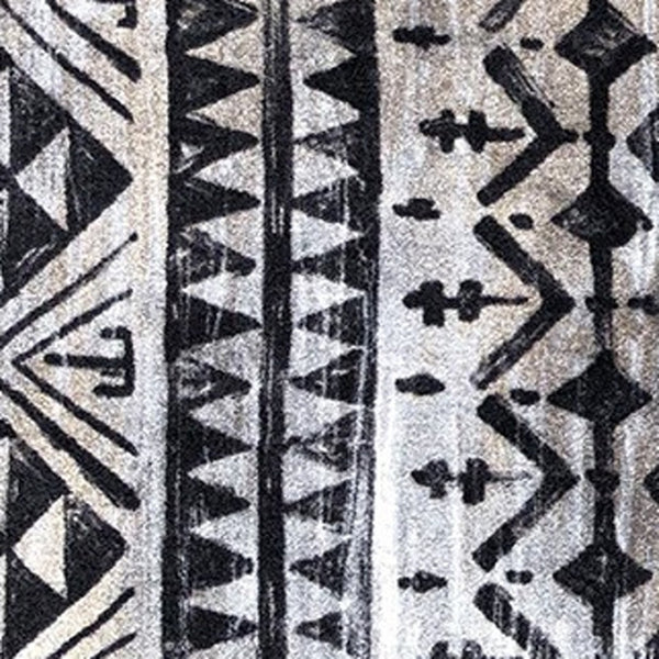 HomeRoots 2' X 6' Stylish Black and Gray Aztec Runner Rug - Washable, Durable, Skid-Resistant for High Traffic Areas 401067