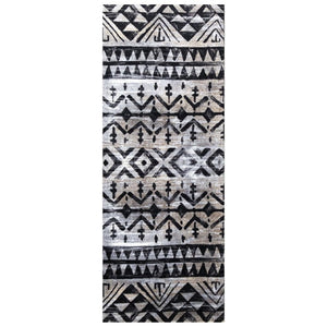 HomeRoots 2' X 6' Stylish Black and Gray Aztec Runner Rug - Washable, Durable, Skid-Resistant for High Traffic Areas 401067