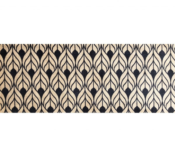 HomeRoots 2' X 6' Stylish Graphite & Tan Abstract Leaves Washable Runner Rug for Modern Hallways & Entryways 401078