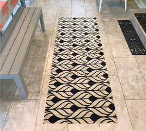 HomeRoots 2' X 6' Stylish Graphite & Tan Abstract Leaves Washable Runner Rug for Modern Hallways & Entryways 401078