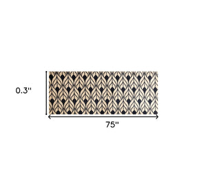 HomeRoots 2' X 6' Stylish Graphite & Tan Abstract Leaves Washable Runner Rug for Modern Hallways & Entryways 401078