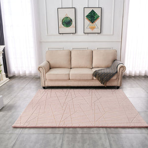 English Elm Luxury Dust Pink Faux Fur Area Rug With Gold-Gilded Geometric Design - Machine Washable Comfort & Style B030P233695