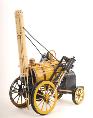 Homeroots C1829 Yellow Rocket Steam Engine Model Sculpture  Metal 401101