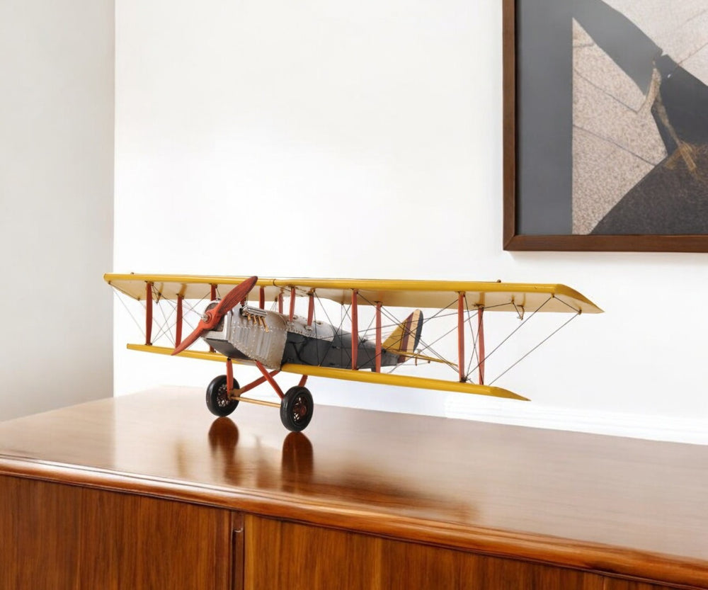 HomeRoots 8" Vintage Hand-Painted Metal Airplane Model - C.1915 Curtis JN Jenny for Unique Tabletop Decor 401104