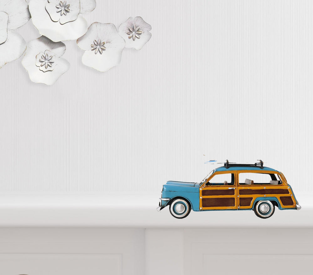 Homeroots 6" Blue And Yellow Metal Hand Painted Decorative Car  Metal 401106