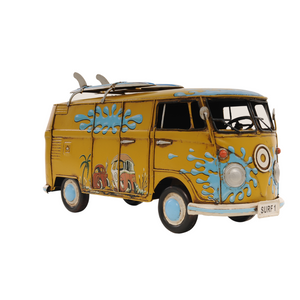 Homeroots 8" Blue And Yellow Metal Hand Painted C1967 Volkswagen Deluxe Model Car  Metal 401109