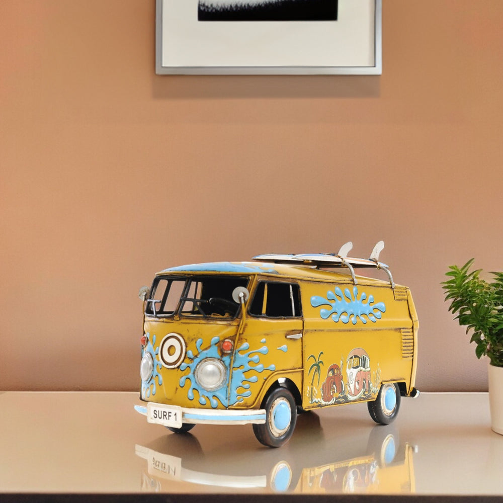 Homeroots 8" Blue And Yellow Metal Hand Painted C1967 Volkswagen Deluxe Model Car  Metal 401109
