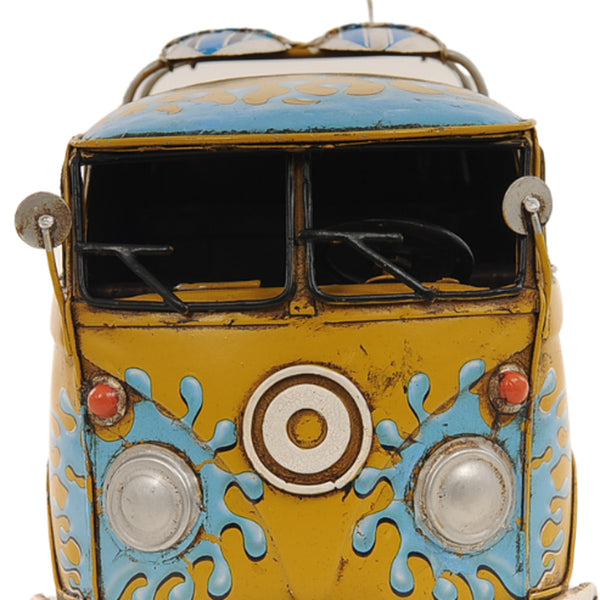 Homeroots 8" Blue And Yellow Metal Hand Painted C1967 Volkswagen Deluxe Model Car  Metal 401109