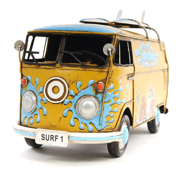 Homeroots 8" Blue And Yellow Metal Hand Painted C1967 Volkswagen Deluxe Model Car  Metal 401109