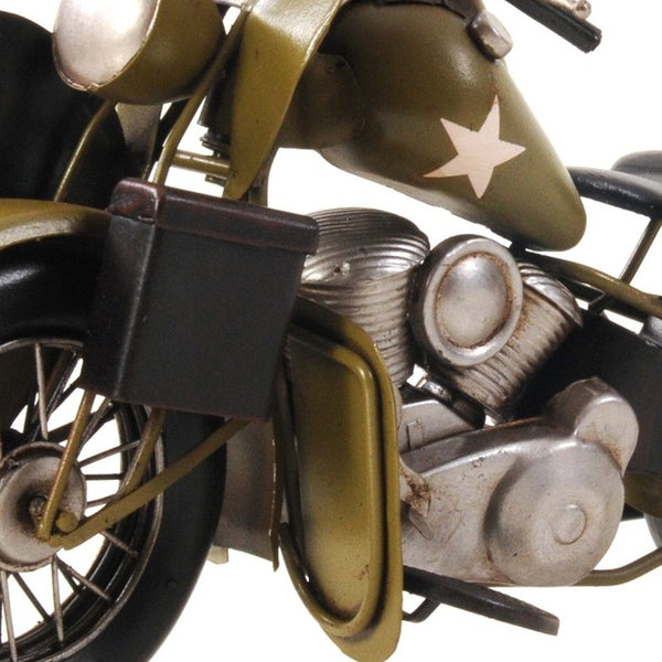 Homeroots C1942 Green U.S. Army Motorcycle Sculpture  Metal 401113