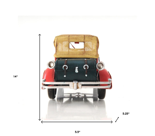 Homeroots 5" Red Metal Hand Painted Model Car Tabletop Sculpture  Metal 401114