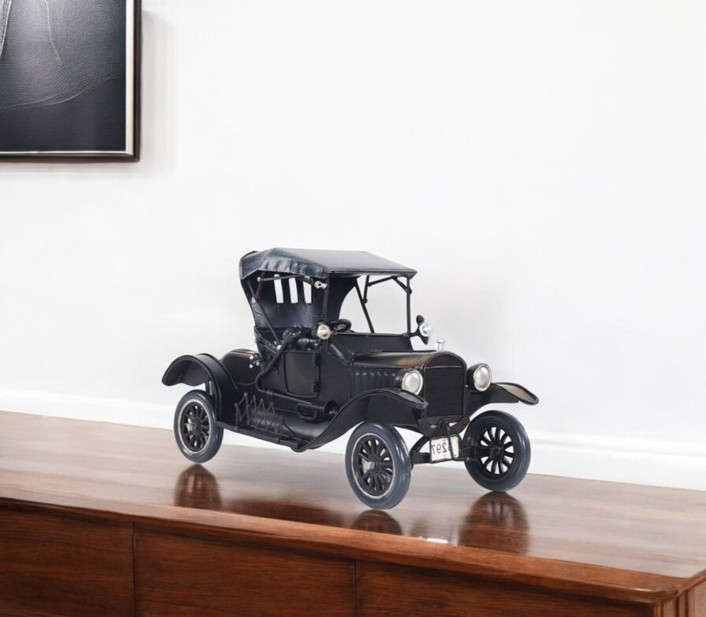 HomeRoots 12" Black Metal c1908 Ford Model T Sculpture - Handcrafted Vintage Car Decor for Collectors & Enthusiasts 401118