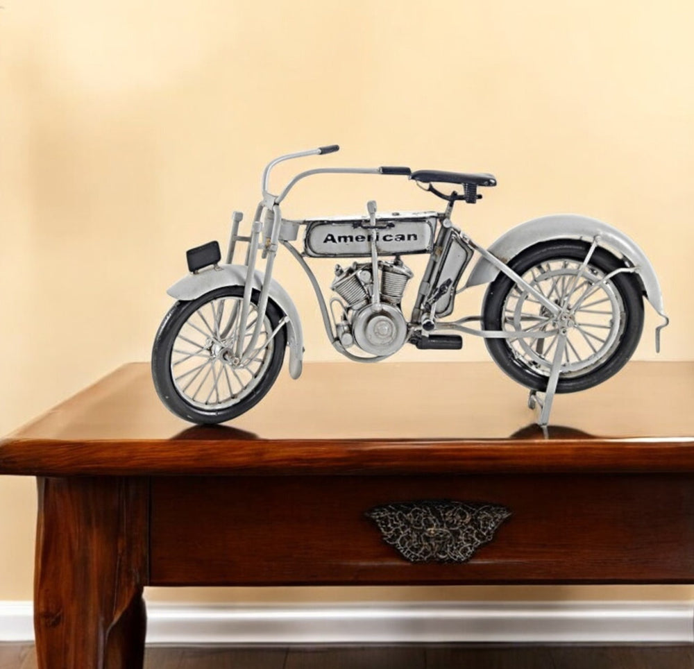 Homeroots 6" White Metal Hand Painted Model Motorcycle Tabletop Sculpture  Metal 401130