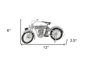 Homeroots 6" White Metal Hand Painted Model Motorcycle Tabletop Sculpture  Metal 401130