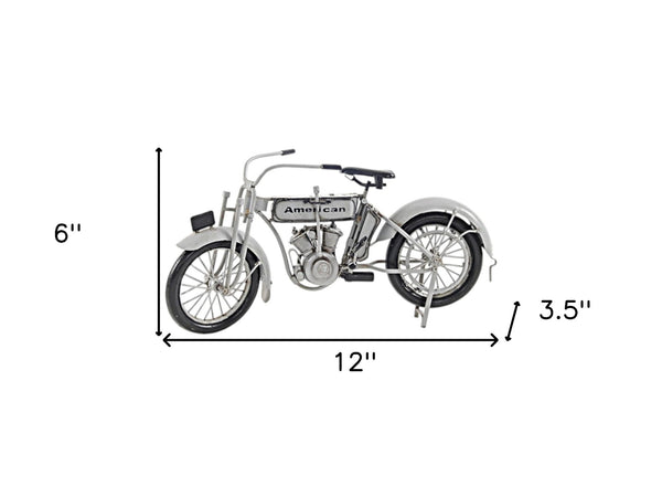Homeroots 6" White Metal Hand Painted Model Motorcycle Tabletop Sculpture  Metal 401130