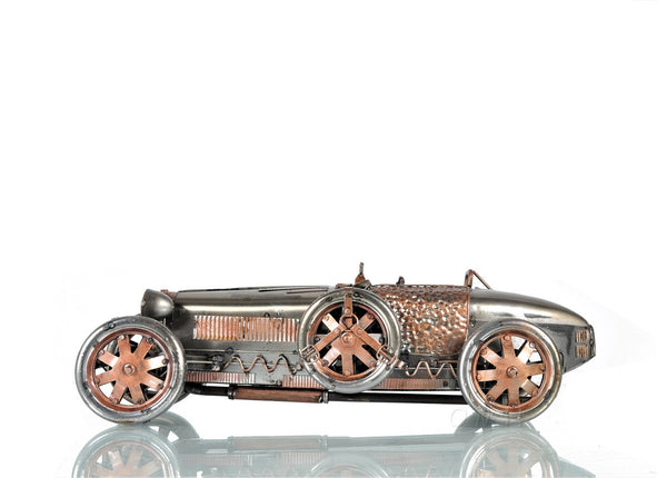 Homeroots C1924 Bugatti Bronze And Silver Racecar Model Sculpture  Metal 401145