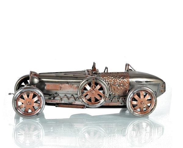 Homeroots C1924 Bugatti Bronze And Silver Racecar Model Sculpture  Metal 401145
