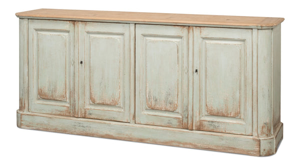 Sarreid Antique Whitewash Sideboard: Stylish 4-door Design With Natural Old Pine Top And Removable Shelves White  40116