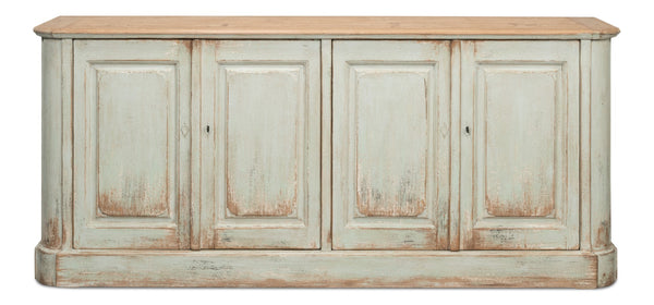 Sarreid 4 Door Sideboard Sage - Charming Reclaimed Pine With Natural Old Pine Top And Removable Shelves Green  40116-4