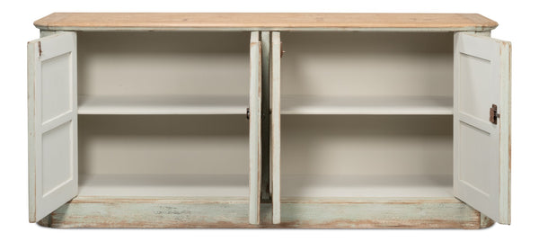 Sarreid 4 Door Sideboard Sage - Charming Reclaimed Pine With Natural Old Pine Top And Removable Shelves Green  40116-4