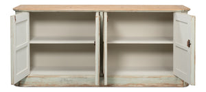 Sarreid Antique Whitewash Sideboard: Stylish 4-door Design With Natural Old Pine Top And Removable Shelves White  40116