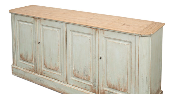 Sarreid 4 Door Sideboard Sage - Charming Reclaimed Pine With Natural Old Pine Top And Removable Shelves Green  40116-4
