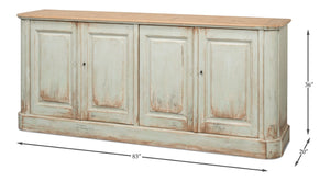 Sarreid 4 Door Sideboard Sage - Charming Reclaimed Pine With Natural Old Pine Top And Removable Shelves Green  40116-4