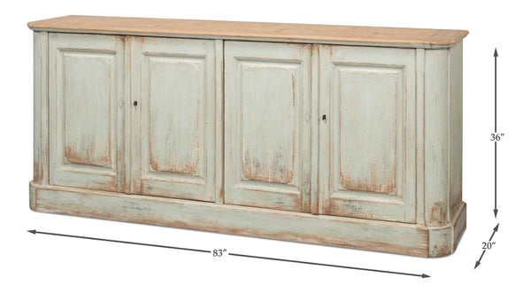 Sarreid 4 Door Sideboard Sage - Charming Reclaimed Pine With Natural Old Pine Top And Removable Shelves Green  40116-4