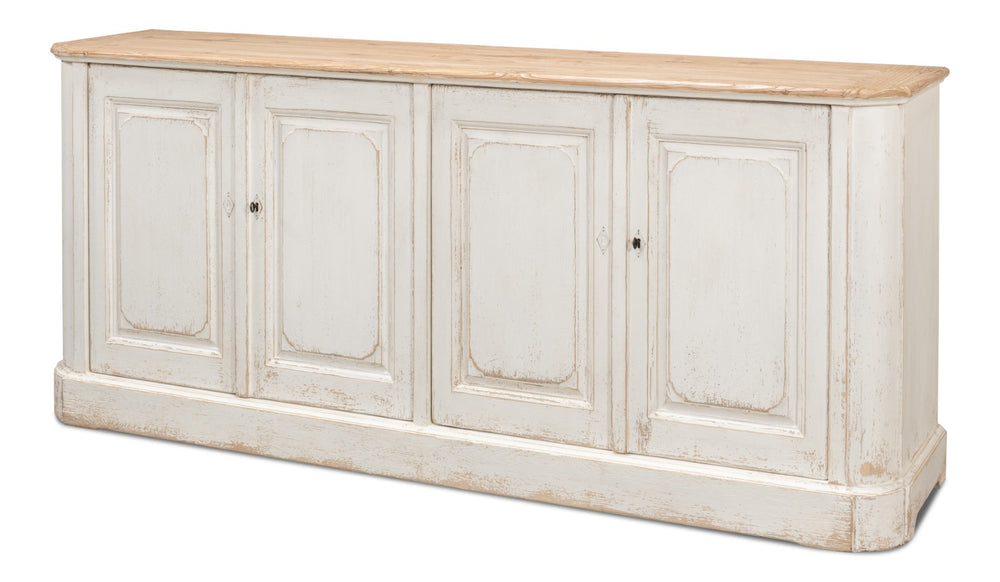 Sarreid Antique Whitewash Sideboard: Stylish 4-door Design With Natural Old Pine Top And Removable Shelves White  40116