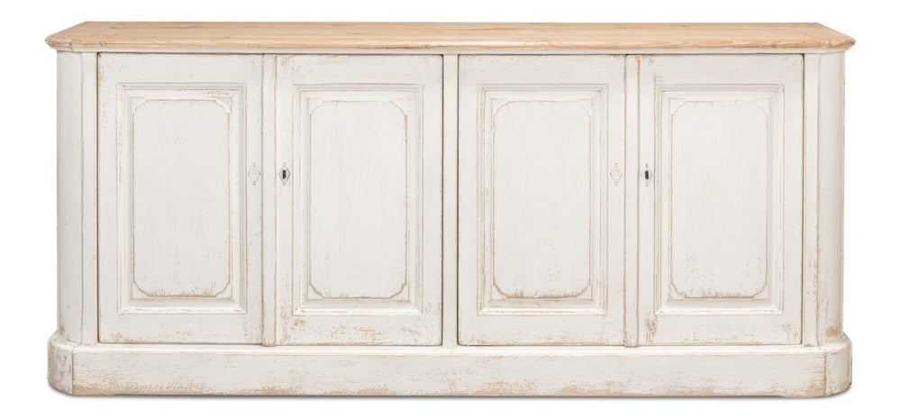 Sarreid Antique Whitewash Sideboard: Stylish 4-door Design With Natural Old Pine Top And Removable Shelves White  40116