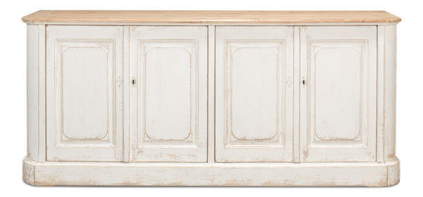 Sarreid Antique Whitewash Sideboard: Stylish 4-door Design With Natural Old Pine Top And Removable Shelves White  40116