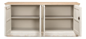 Sarreid Antique Whitewash Sideboard: Stylish 4-door Design With Natural Old Pine Top And Removable Shelves White  40116