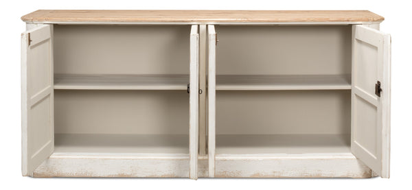 Sarreid Antique Whitewash Sideboard: Stylish 4-door Design With Natural Old Pine Top And Removable Shelves White  40116