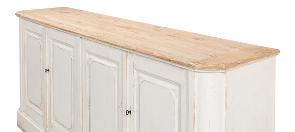 Sarreid Antique Whitewash Sideboard: Stylish 4-door Design With Natural Old Pine Top And Removable Shelves White  40116