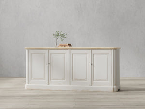 Sarreid Antique Whitewash Sideboard: Stylish 4-door Design With Natural Old Pine Top And Removable Shelves White  40116