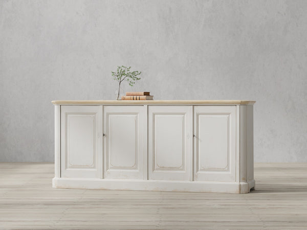 Sarreid Antique Whitewash Sideboard: Stylish 4-door Design With Natural Old Pine Top And Removable Shelves White  40116