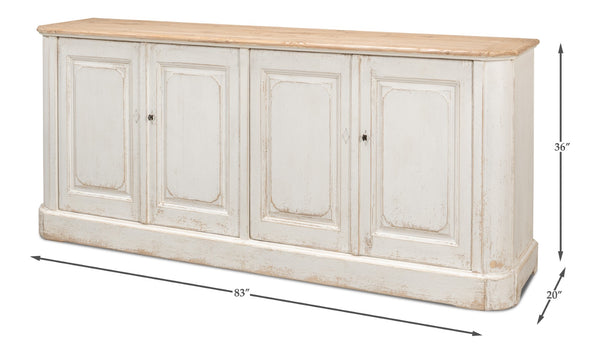Sarreid Antique Whitewash Sideboard: Stylish 4-door Design With Natural Old Pine Top And Removable Shelves White  40116