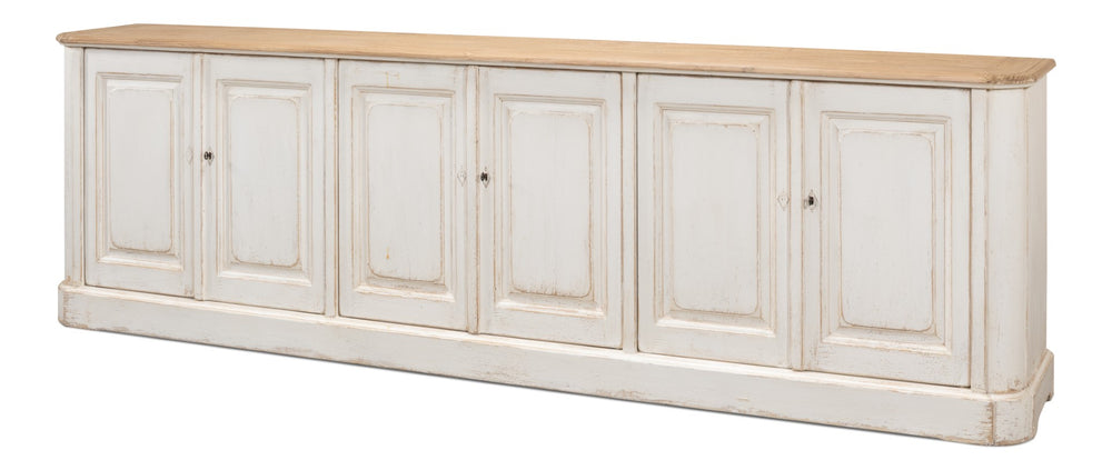 Sarreid Antique Whitewash Sideboard With Natural Old Pine Top - 6 Door Storage & 3 Removable Shelves White  40117