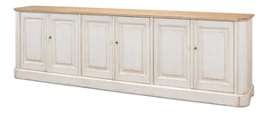 Sarreid Antique Whitewash Sideboard With Natural Old Pine Top - 6 Door Storage & 3 Removable Shelves White  40117