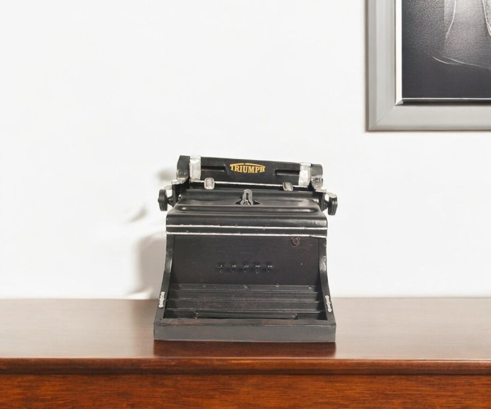 HomeRoots 9" Black Metal Triumph Typewriter Tabletop Sculpture - Vintage Charm for Home & Office Decor 401170