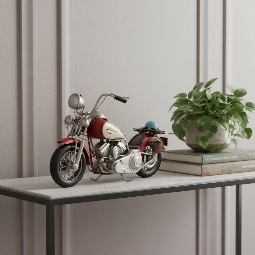 HomeRoots Red Handcrafted Harley Davidson Motorcycle Sculpture: Stunning Metal Décor for Collectors & Enthusiasts 401173