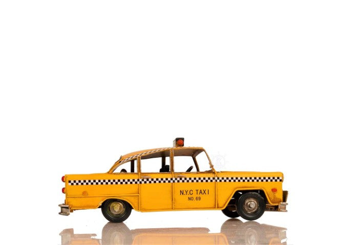 Homeroots 13" Yellow Nyc Taxi Metal Sculpture - Hand-painted Vintage Art Piece For Home Décor Enthusiasts  Metal 401179